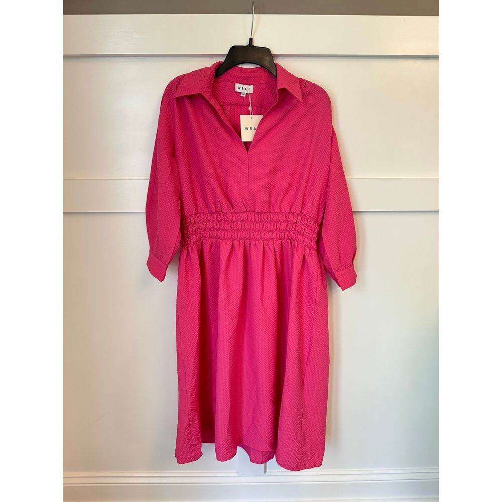 WRAY hot pink 3/4 sleeve sleeve midi dress nwt‎